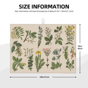 Vintage Color Plants Herbs Floral Microfiber Dish Drying Mat For Kitchen Countertop Xl Absorbent Reversible Drainer Rack Pad Extra Large 18 X 24 Inch
