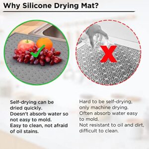 SOSMAR Silicone Drying Mat, 24” x 16”, Dish Drying Mat, Trifold Large Dish Drainer Mat for Kitchen Counter, Heat Resistant Hot Pot Holder, Non-Slip Silicone Sink Mat, BPA Free, Dish Washer Safe, Gray