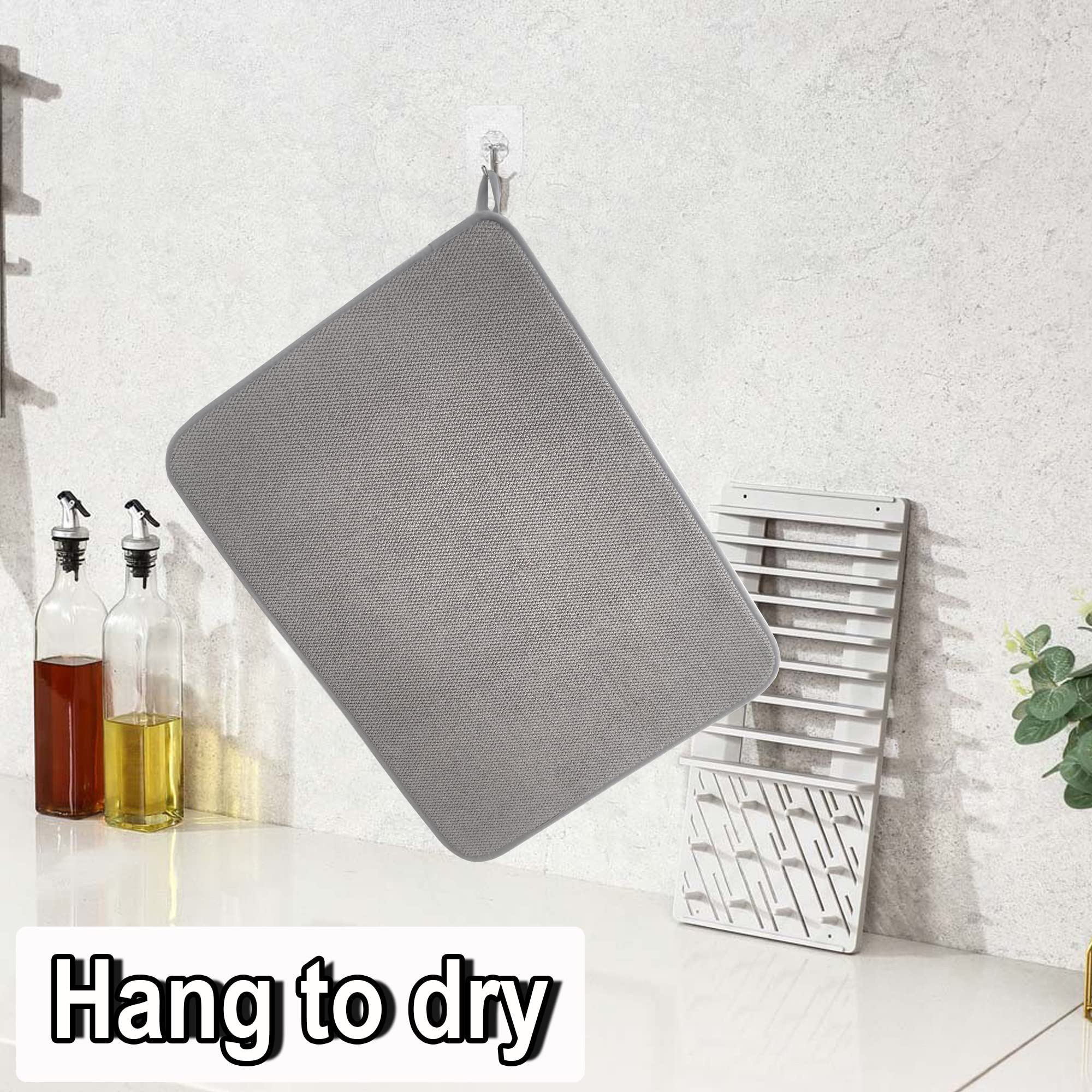 2Pack Large Dish Drying Mat for Kitchen Counter,24 x 17 Inch Microfiber Absorbent Dish Drying Pad,Large Size Dishes Drainer Mats for Countertops,Sinks,Draining Racks(Gray)