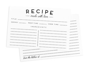 set of 50 premium recipe cards - 4x6 double sided - black and white modern style