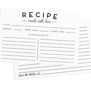 Set of 50 Premium Recipe Cards - 4x6 Double Sided - Black and White Modern Style