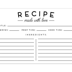 Set of 50 Premium Recipe Cards - 4x6 Double Sided - Black and White Modern Style