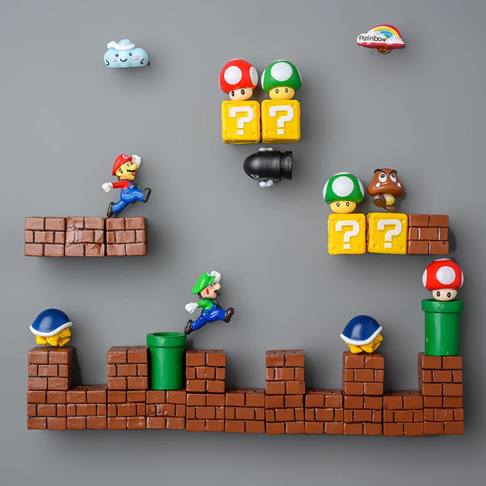 BeautySha 39 Pieces of 3D Mario Fridge Magnets Sets for Home Room Decor Decorative Refrigerator Fun School Office Whiteboard Christmas Magnet (39pcs)