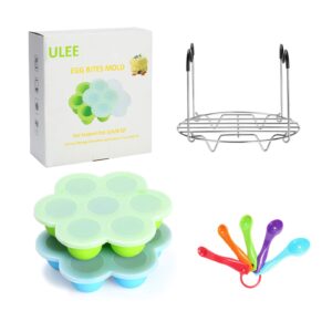 ULEE Silicone Egg Bites Molds Compatible with Instant Pot Accessories 6 Qt 8 Quart, Including Steamer Rack Trivet with Heat Resistant Handles, 5-Piece Measuring Spoons as Bonus, Sous Vide Egg Poachers