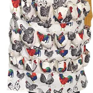 ETIUC Durable Egg Gathering Apron 18 Deep Pockets Canvas Fabric for Duck Goose Quail Dove Eggs Holder Easter Egg Collecting Apron Chicken Coop Tool Hen Rooster Print