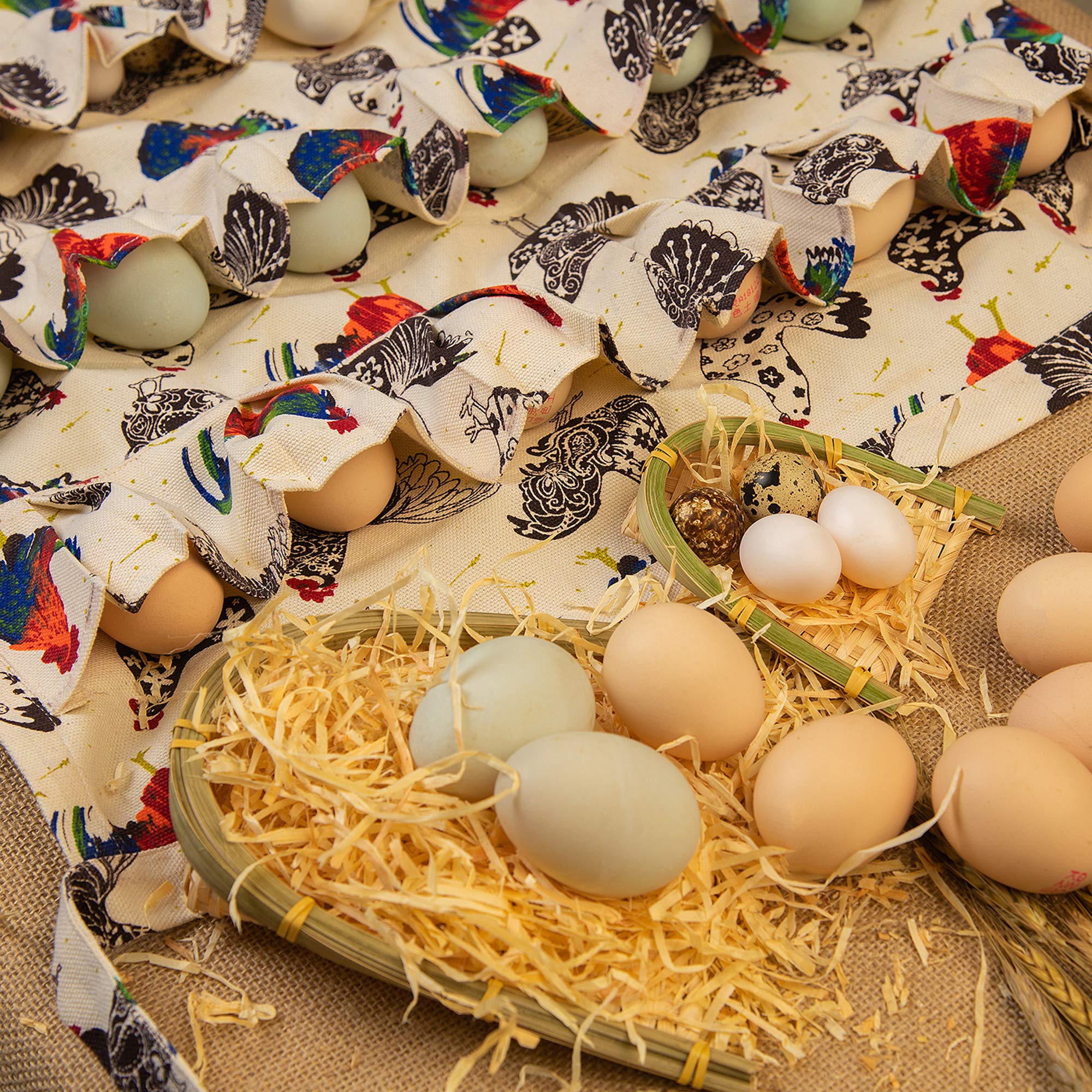 ETIUC Durable Egg Gathering Apron 18 Deep Pockets Canvas Fabric for Duck Goose Quail Dove Eggs Holder Easter Egg Collecting Apron Chicken Coop Tool Hen Rooster Print