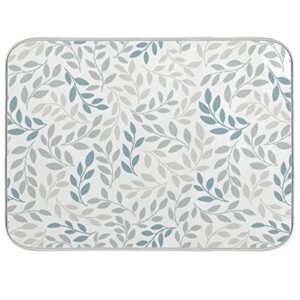 grey and blue leaves branches dish drying mat 16x18 for kitchen gray leaves botanical spring flowers dishes pad dish drainer rack mats absorbent fast dry kitchen accessories