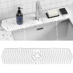 toovem silicone sink splash guard, 24-inch faucet mat, faucet handle drip catcher tray, keep kitchen and bathroom sinks dry, white, 1pcs