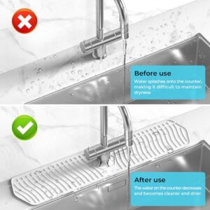 Toovem Silicone Sink Splash Guard, 24-inch Faucet Mat, Faucet Handle Drip Catcher Tray, Keep Kitchen and Bathroom Sinks Dry, White, 1PCS
