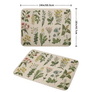 Flower Herbs Dish Drying Mat for Kitchen Counter Decor 18x24 Inch Absorbent Reversible Wild Plant Dish Mat Microfiber Drying Pad Sage Leaves Dish Drainer Rack Mats for Coffee Bar…