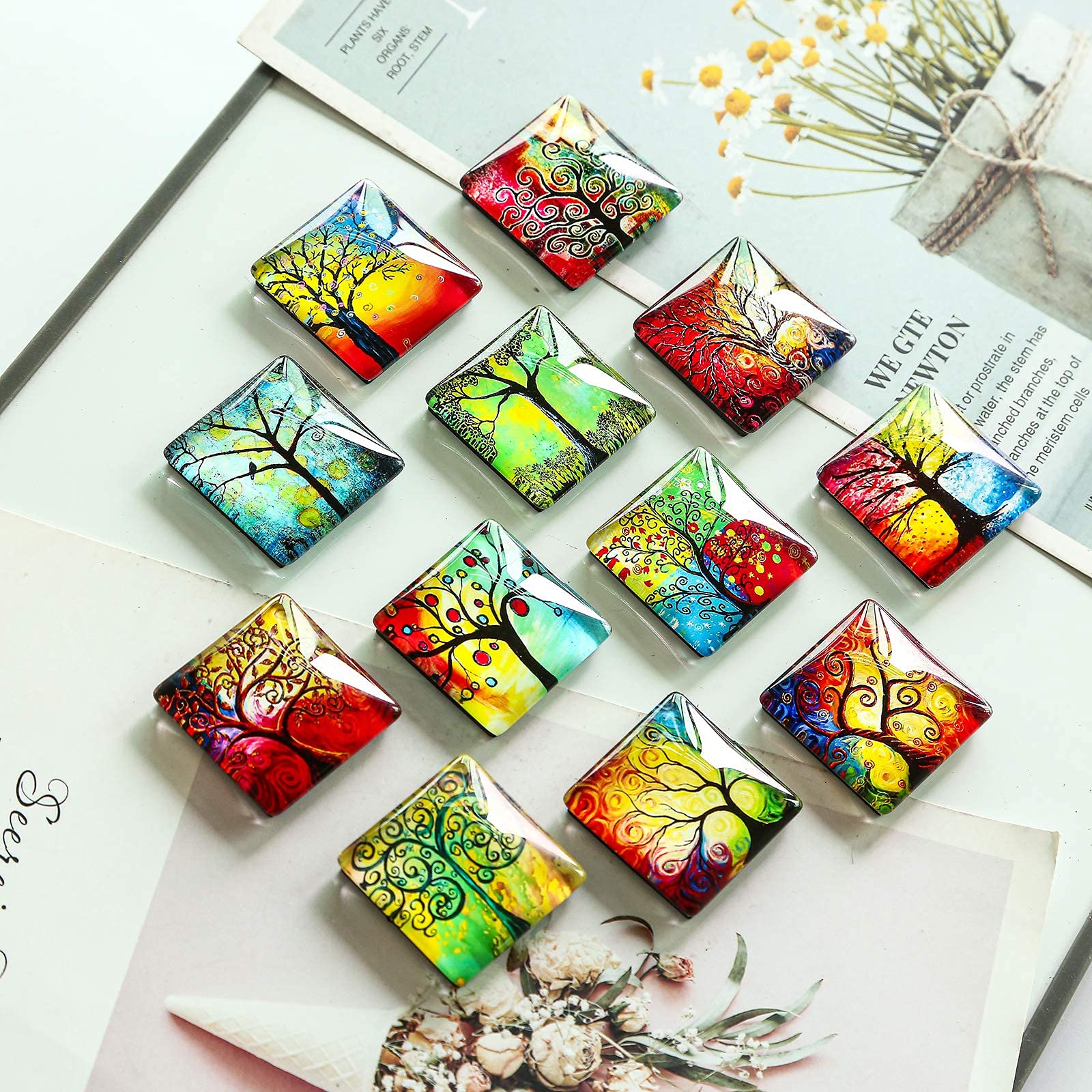 12Pcs Glass Strong Magnetic Refrigerator Magnet - Square Glass Fridge Decoration with a Powerful Flat Magnet, Office Whiteboard Magnet, Cabinet Magnet, Cabinet Cute Locker Magnet