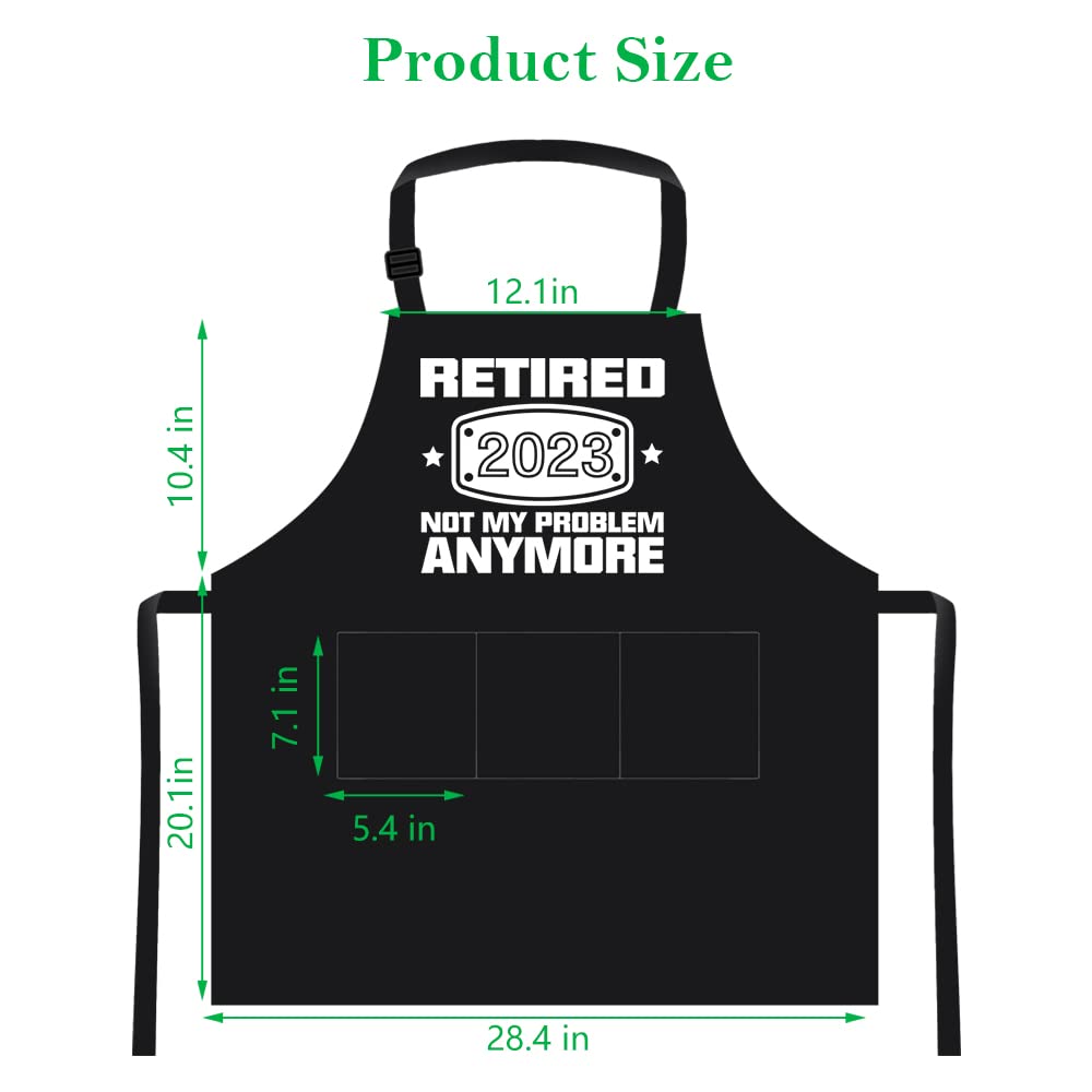 2023 Retirement Gift Apron for Men and Women, Funny Retired 2023 Not My Problem Any More - Cooking Apron Gift, Happy Retirement Gifts for Chef, Husband, Wife, Dad, Mom, Friends Black