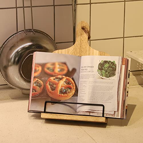 Cookbook Stand Recipe Book Holder, Adjustable Cook Book Stand for Kitchen Counter, Rustic Wood Cutting Board Style by Witsbrez (Natural Wood Blank)