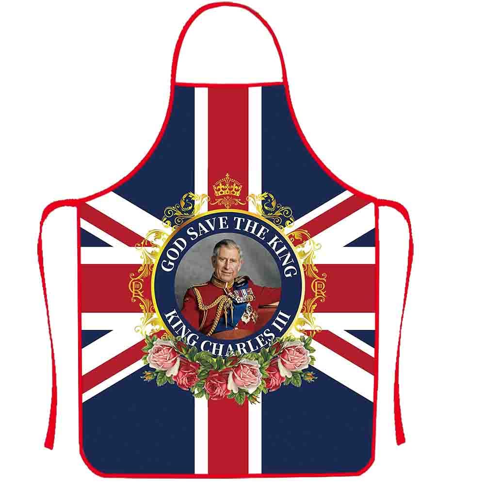 King Charles Coronation Baking Apron, Union Jack Printed Cooking Aprons Union Jack Cooking Cover for King Charles III Coronation Party Baking BBQ Garden Street Party Commemorative Souvenir (C)