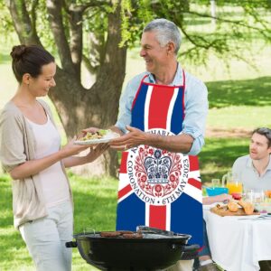 King Charles Coronation Baking Apron, Union Jack Printed Cooking Aprons Union Jack Cooking Cover for King Charles III Coronation Party Baking BBQ Garden Street Party Commemorative Souvenir (C)