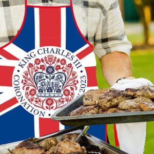 King Charles Coronation Baking Apron, Union Jack Printed Cooking Aprons Union Jack Cooking Cover for King Charles III Coronation Party Baking BBQ Garden Street Party Commemorative Souvenir (C)