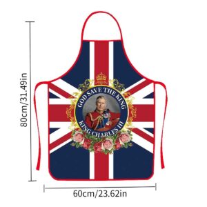 King Charles Coronation Baking Apron, Union Jack Printed Cooking Aprons Union Jack Cooking Cover for King Charles III Coronation Party Baking BBQ Garden Street Party Commemorative Souvenir (C)