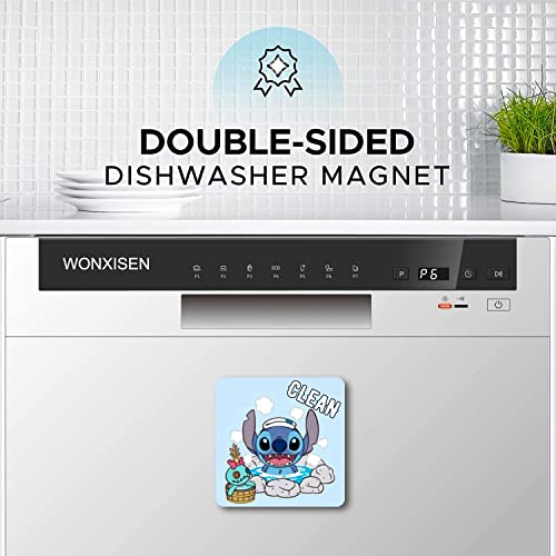 GOPEWON Dishwasher Magnet Clean Dirty Sign Indicator, Washing Machine Magnet Double Sided Kitchen Dish Washer Refrigerator Magnet Flip with Magnetic Plate (St1tch)