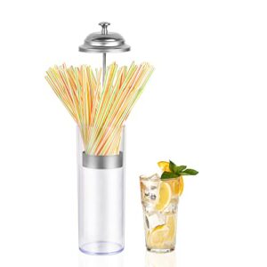 Elesunory Plastic Straw Dispenser with 100Pcs Drinking Straw, Straw Holder for Counter with Lid, Transparent Straw Holder Dispenser for Organizing Bar Straws, Stir Stick, Fresh Color