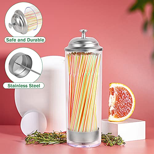 Elesunory Plastic Straw Dispenser with 100Pcs Drinking Straw, Straw Holder for Counter with Lid, Transparent Straw Holder Dispenser for Organizing Bar Straws, Stir Stick, Fresh Color