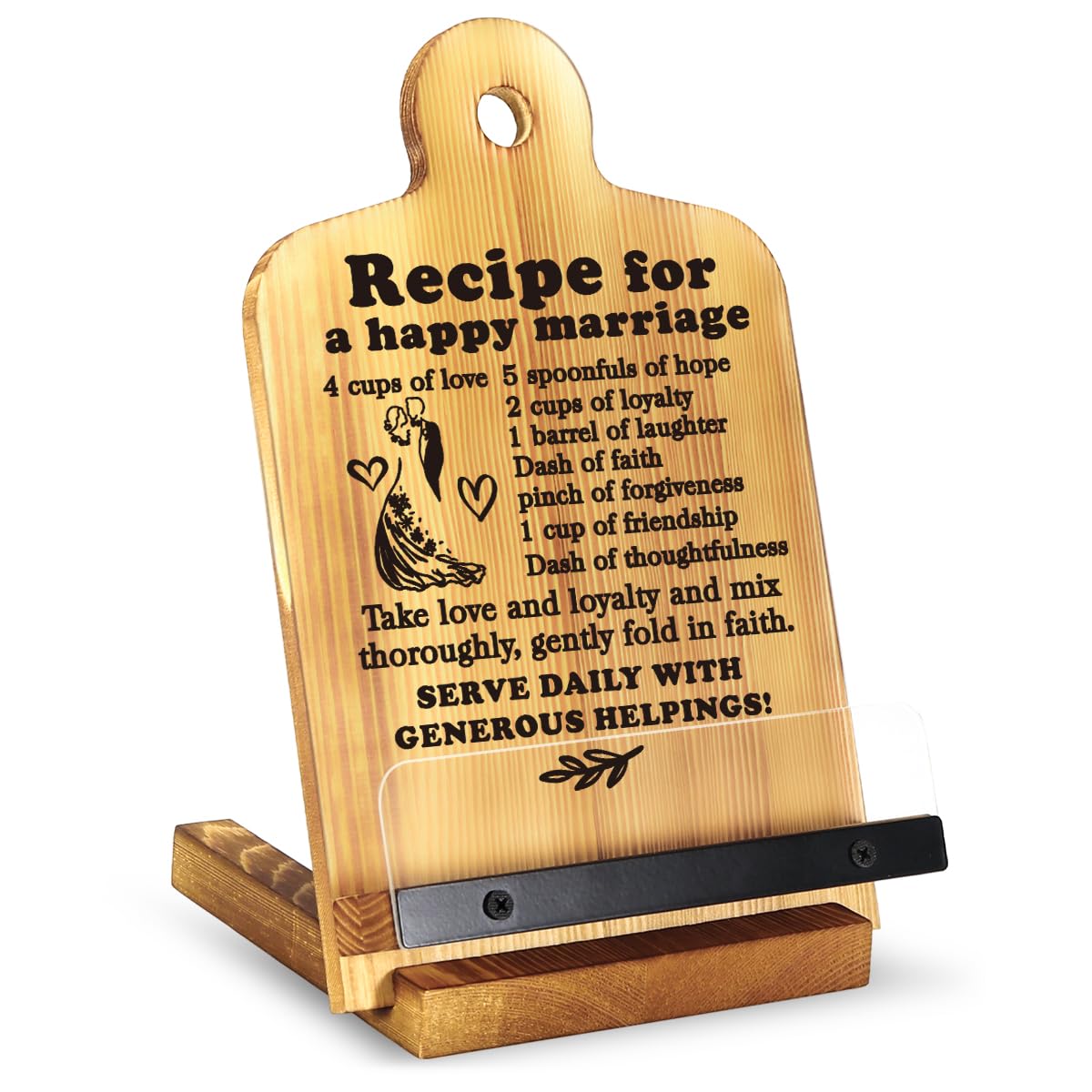 Wedding Gifts for Couples Wife Anniversary Newlywed Gift for Friend Inspiring Marriage Gifts Bridal Shower Gifts for Bride Kitchen Cookbook Stand, C-005