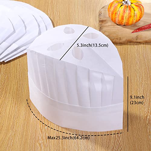 24 Pack Paper Chef Hat White Disposable Chefs hat for Kids Men Women Cooking Baking Kitchen Restaurants Adjustable (Max 25in)