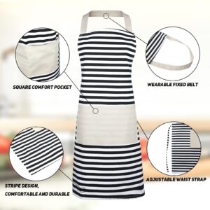 FirstKitchen Kitchen Apron Women, Canvas Apron with Pockets, Black and White Striped Apron, Cooking Aprons for Women, Men Chef, Kitchen Bib Apron for Baking, Grilling and Gardening