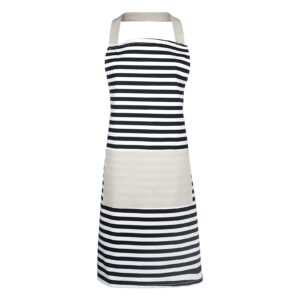 FirstKitchen Kitchen Apron Women, Canvas Apron with Pockets, Black and White Striped Apron, Cooking Aprons for Women, Men Chef, Kitchen Bib Apron for Baking, Grilling and Gardening
