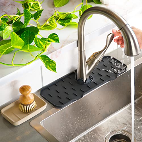 Ternal Sinkmat for Kitchen Sink Faucet, Silicone, Black, Splash Guard & Drip Catcher For Around Faucet Handle