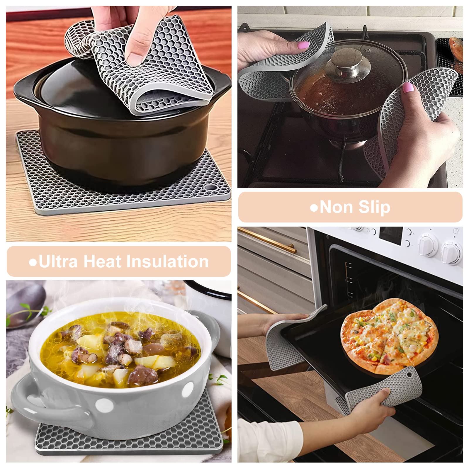 Silicone Trivet Mats - Heat Resistant Trivet Mats Pot Mat Pot Coaster for Countertop, Spoon Holder, Gripper Pad, Hot Pots and Pans