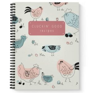 gotcha covered notebooks softcover cluckin good recipes 8.5" x 11" spiral notebook/recipe book, 120 recipe pages, durable gloss laminated cover, black wire-o spiral. made in the usa