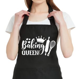 Oxpaynop Funny Cooking Aprons for Women with Pockets, Baking Gifts for Bakers Mom Wife Girlfriend, Baking Queen Apron for Kitchen Grilling BBQ