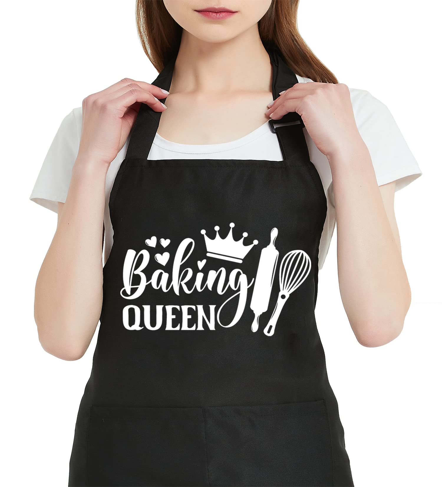 Oxpaynop Funny Cooking Aprons for Women with Pockets, Baking Gifts for Bakers Mom Wife Girlfriend, Baking Queen Apron for Kitchen Grilling BBQ