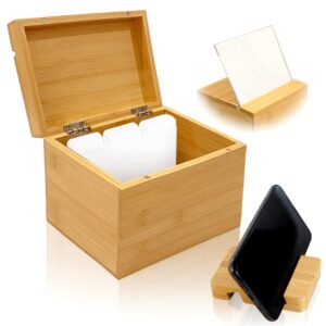 recipe box, wooden recipe box, recipe box with 12 dividers and phone holder, recipe boxes, recipe box dividers, recipe cards, recipe cards and box set, recipe cards 4x6, 4x6 recipe cards