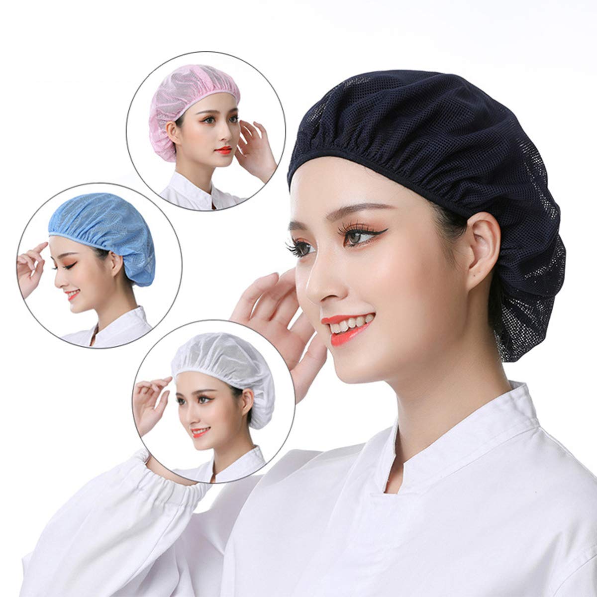 6pcs Unisex Elastic Chef Hat Kitchen Cooking Hat Food Service Hair Nets Adjustable Black Mesh Cap