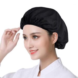 6pcs Unisex Elastic Chef Hat Kitchen Cooking Hat Food Service Hair Nets Adjustable Black Mesh Cap