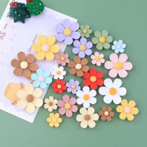 Cute Flower Fridge Magnets 20-Pack (4 Colors, 3 Sizes) 3D Strong Magnets for Fridge, whiteboards, lockers, Office. (Purple, Blue, Green, White) Set A