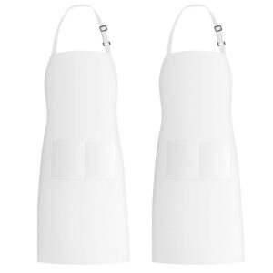 xornis 2 pack 100% cotton bib aprons with 2 pockets kitchen cooking, white