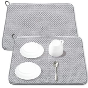 2pcs dish drying mat,microfiber drying pad,absorbent dishes drainer for kitchen countertop,15 inch x 20 inch,gray