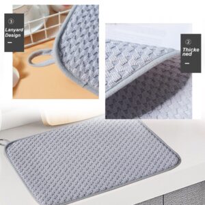 2Pcs Dish Drying Mat,Microfiber Drying Pad,Absorbent Dishes Drainer for Kitchen Countertop,15 Inch x 20 Inch,Gray