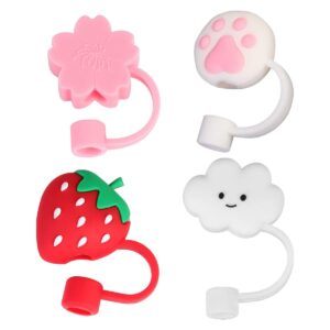 silicone straw plug 4pcs drinking straw cover compatible with stanley 40 oz tumbler cups reusable drinking straw tips cute cartoon straw tips cover splash proof straw tips