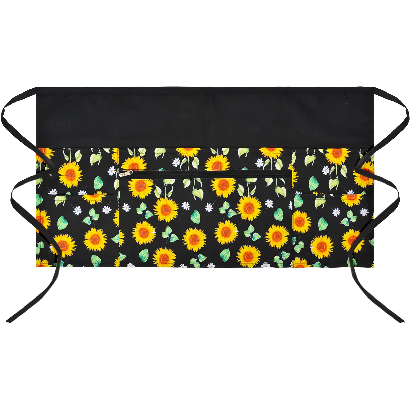 PAMAID Server Waist Aprons, Waitress Kitchen Restaurant Half Apron Professional for Men Women with 6 Pockets (Sunflower)