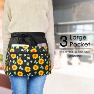 PAMAID Server Waist Aprons, Waitress Kitchen Restaurant Half Apron Professional for Men Women with 6 Pockets (Sunflower)