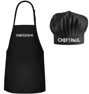 personalized apron and chef hat set - adjustable 1 size fits up to3xl - custom add a name apron for men and women - cooking gift (professional knife design)