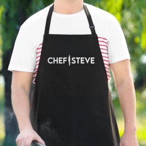 Personalized Apron and Chef Hat Set - Adjustable 1 Size Fits up to3XL - Custom Add A Name Apron for Men and Women - Cooking Gift (Professional Knife Design)