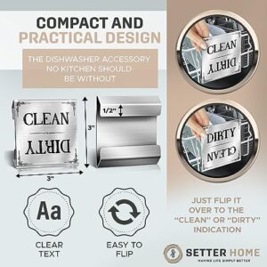 Modern Design Dishwasher Clean Dirty Sign Stainless Steel Interior Clean Dishes Indicator - Easy to Read Indicators - Non-Scratch & Rustproof Clean Dirty Dishwasher Sign (Silver/Black) (Stylish