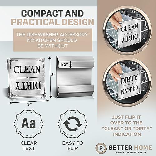 Modern Design Dishwasher Clean Dirty Sign Stainless Steel Interior Clean Dishes Indicator - Easy to Read Indicators - Non-Scratch & Rustproof Clean Dirty Dishwasher Sign (Silver/Black) (Stylish