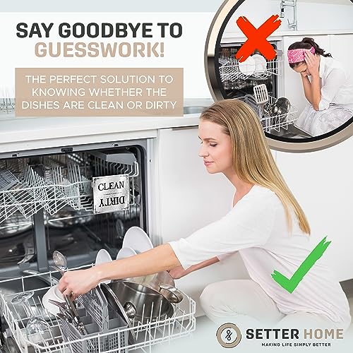 Modern Design Dishwasher Clean Dirty Sign Stainless Steel Interior Clean Dishes Indicator - Easy to Read Indicators - Non-Scratch & Rustproof Clean Dirty Dishwasher Sign (Silver/Black) (Stylish