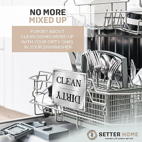 Modern Design Dishwasher Clean Dirty Sign Stainless Steel Interior Clean Dishes Indicator - Easy to Read Indicators - Non-Scratch & Rustproof Clean Dirty Dishwasher Sign (Silver/Black) (Stylish