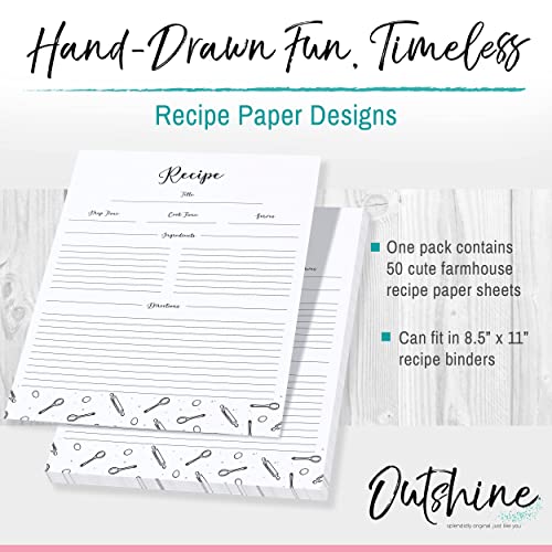 OUTSHINE Premium Recipe Paper for 8.5" x 11" Recipe Binders, Farmhouse Design (50 Sheets) | Full Size Recipe Refill Pages for Binder | Recipe Card Sheets | No-Smear Matte Paper